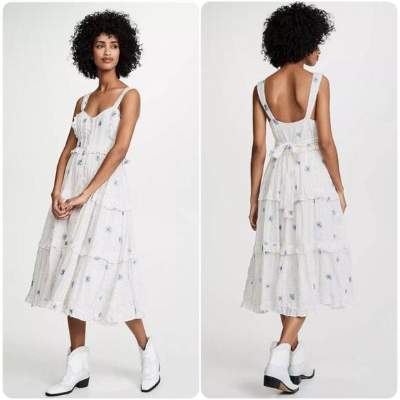 Free People Daisy Chain Midi Dress in Neutral Combo - Picture 1 of 12